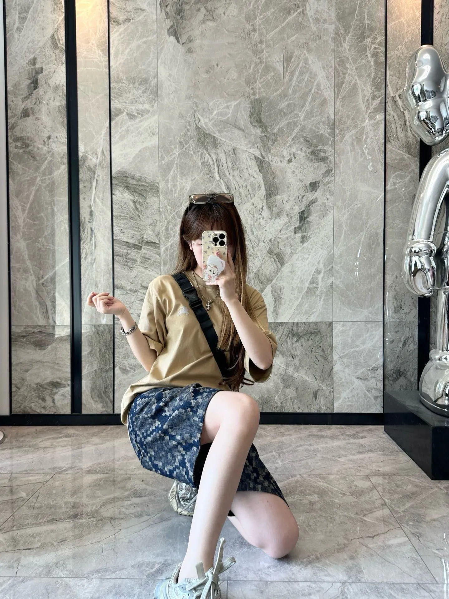Louis Vuitton/Louis Vuitton 25ss snake pattern mosaic denim shorts